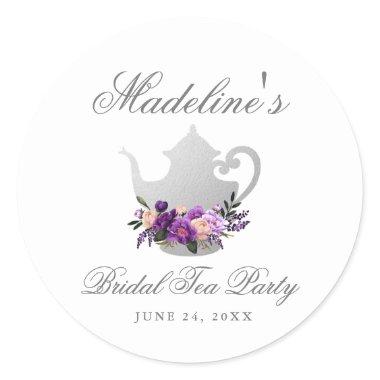 Tea Party Bridal Shower Purple Violet Classic Round Sticker