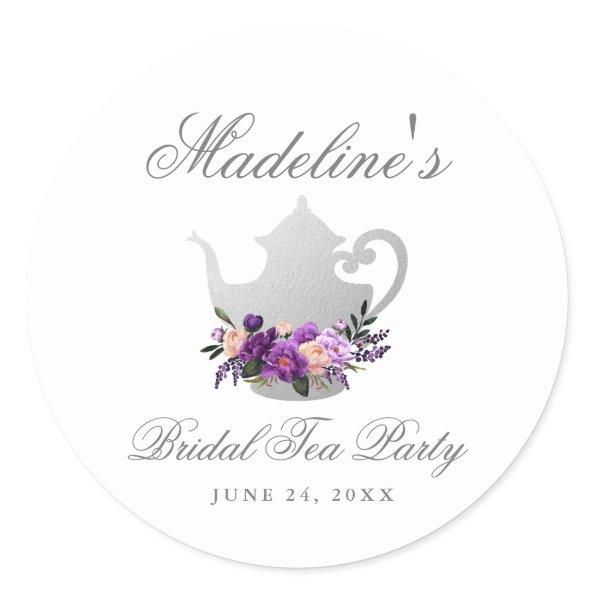 Tea Party Bridal Shower Purple Violet Classic Round Sticker