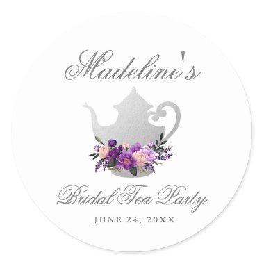 Tea Party Bridal Shower Purple Violet Small Classic Round Sticker