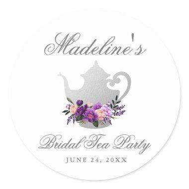 Tea Party Bridal Shower Purple Violet Small Classic Round Sticker