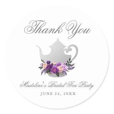 Tea Party Bridal Shower Purple Violet Thank You Classic Round Sticker