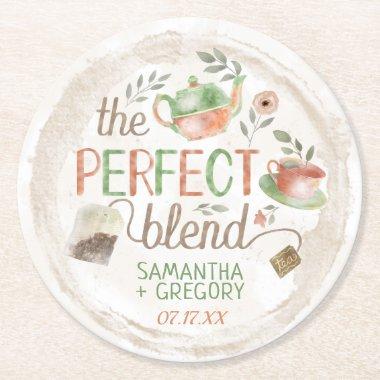 Tea Party Bridal Wedding Shower The Perfect Blend Round Paper Coaster