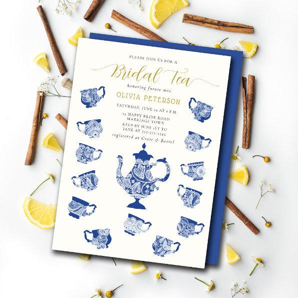 Tea Party Chinoiserie Lace Navy Bridal Shower Invitations