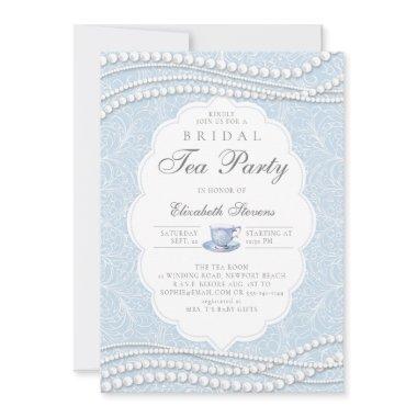 Tea Party Elegant Lace Pearls Blue