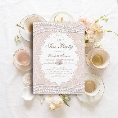 Tea Party Elegant Lace Pearls Peach