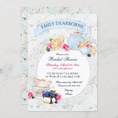 Tea Party Lace Doily Watercolor Invitations
