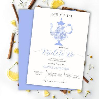 Tea Party Lavender Blue Modern Lace Bridal Shower Invitations