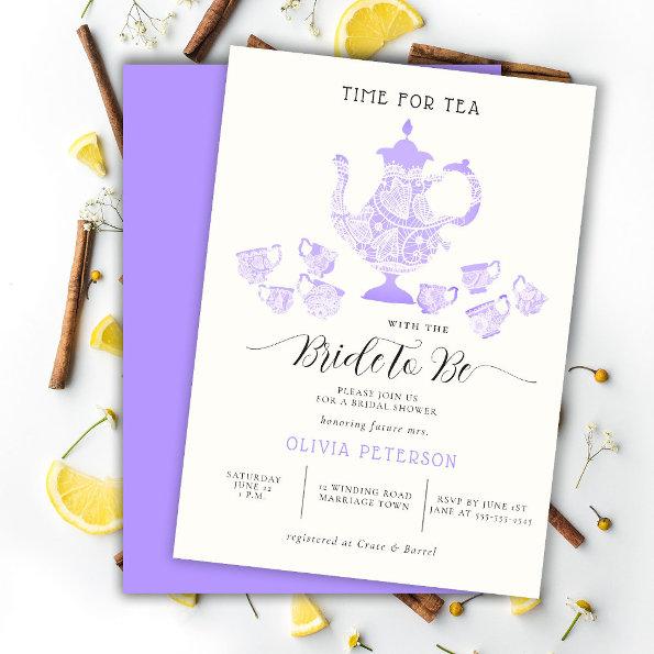 Tea Party Lavender Boho Chic Lace Bridal Shower Invitations