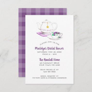 Tea Party Lavender Gingham Party Invitations
