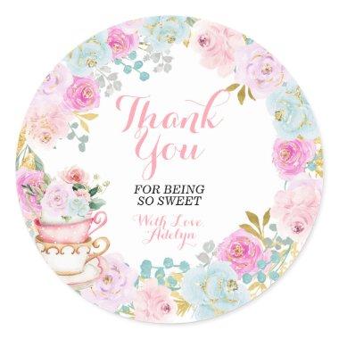 Tea Party Pastel Floral Thank You for being here Classic Round Sticker