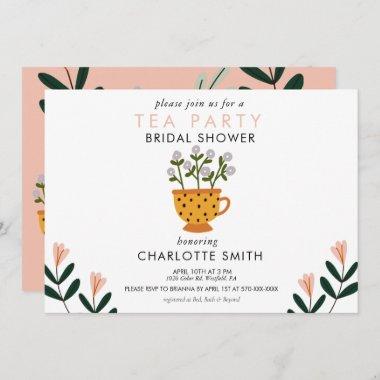 Tea Party Pink Floral Bridal Shower Invitations
