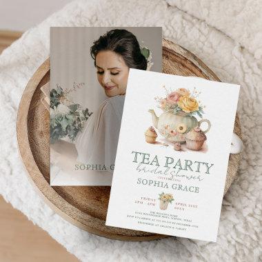 Tea Party Powder Pink Cream Vintage Bridal Shower Invitations