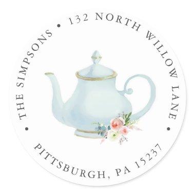 Tea Party Return Address Classic Round Sticker