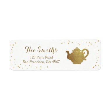 Tea party Return Address Label Teapot gold Bridal