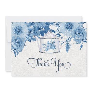 Tea Party Thank You Note Navy Blue n White Floral