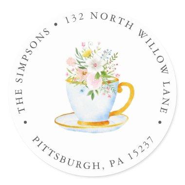 Tea Party Whimsical Wildflower Return Address Classic Round Sticker