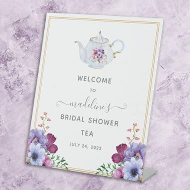 Tea Pot Floral Vintage Bridal Shower Welcome Pedestal Sign