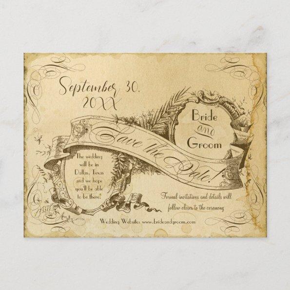 Tea Stained Vintage Wedding 1 - Save the Dates Announcement PostInvitations