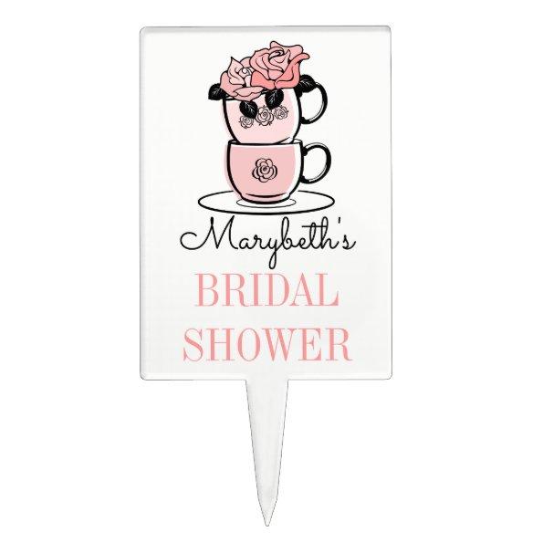 Tea Teacup Flowers Bridal Shower Cake Pick Topper