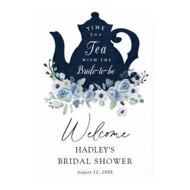 Tea Time Blue Bridal Shower Welcome Sign