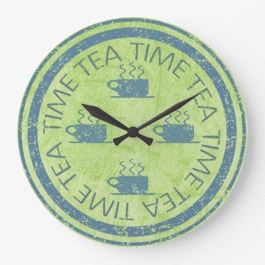 Tea Time Blue on Green Large Clock