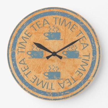 Tea Time Blue on Orange Large Clock