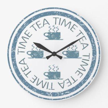 Tea Time Blue on White Large Clock