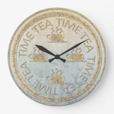 Tea Time Gold on Faded Gradient Large Clock
