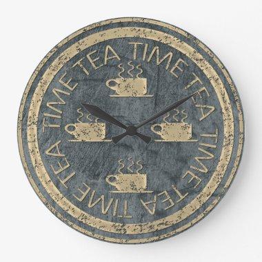 Tea Time Gold on Slate Large Clock