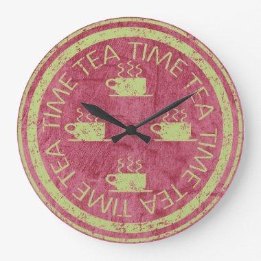 Tea Time Green on Red Large Clock