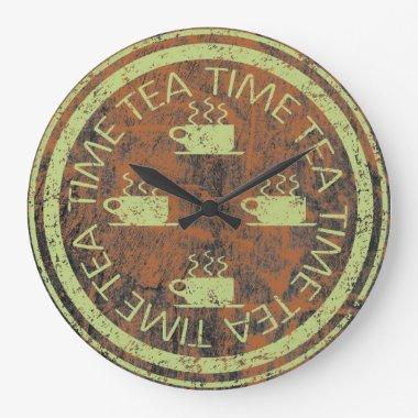Tea Time Green on Rust Large Clock
