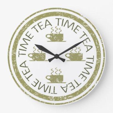 Tea Time Green on White Large Clock
