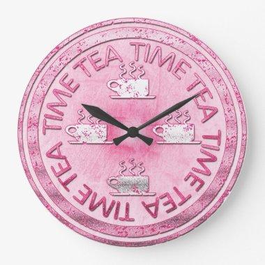 Tea Time Pink Large Clock