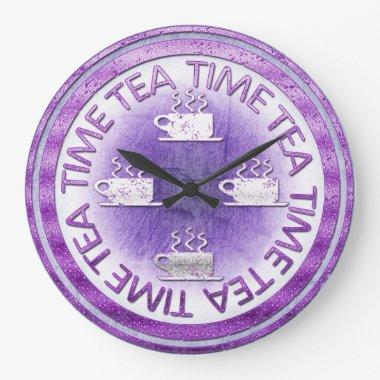 Tea Time Purple Large Clock