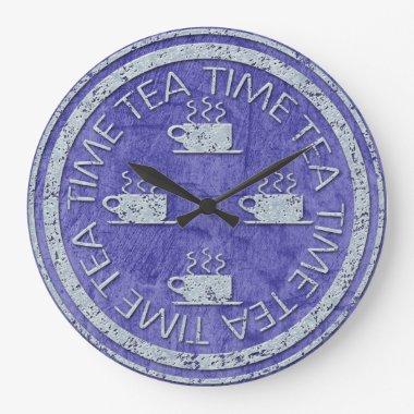 Tea Time Silver on Violet Large Clock