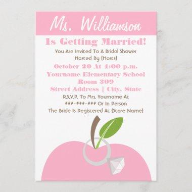 Teacher Bridal Shower Invite - Pink Apple & Ring