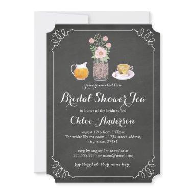 Teacup Chalkboard Bridal Shower Tea Party Invite