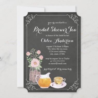 Teacup Chalkboard Elegant Bridal Shower Invitations