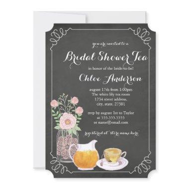 Teacup Chalkboard Elegant Bridal Shower Invitations