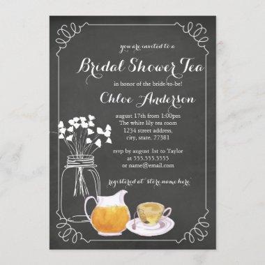Teacup Chalkboard Elegant Bridal Shower Invitations