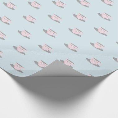 Teacup illustration flower accents soft blue pink wrapping paper