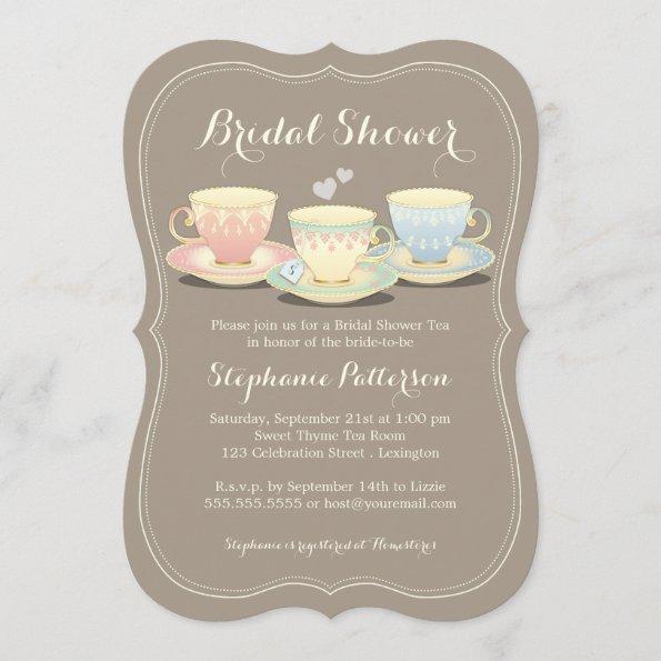 Teacup Trio Chic Bridal Shower Tea Party Invitations