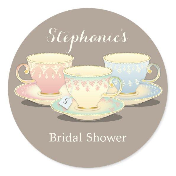 Teacup Trio Chic Bridal Shower Tea Party Sticker