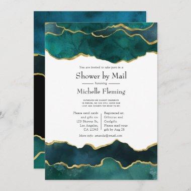 Teal and Faux Gold Foil Agate Shower by Mail Invitations