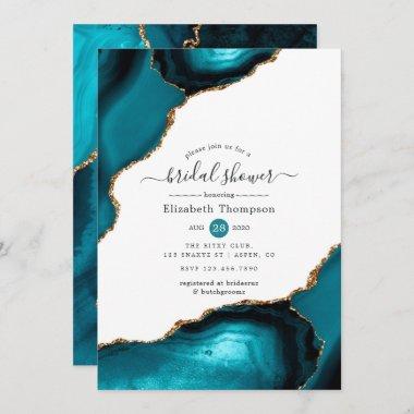 Teal and Gold Agate Bridal Shower Invitations