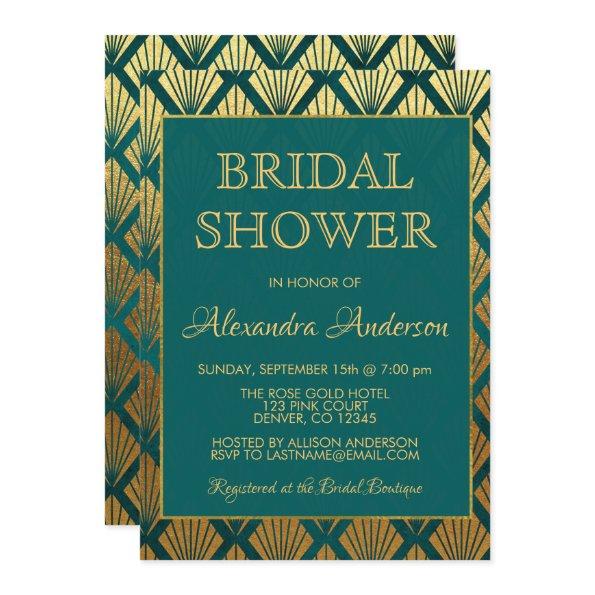 Teal and Gold Foil Elegant Art Deco