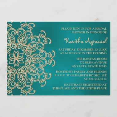 Teal and Gold Indian Inspired Bridal Shower Invitations