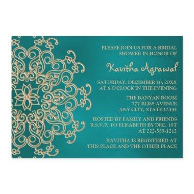 Teal and Gold Indian Inspired Bridal Shower Invitations