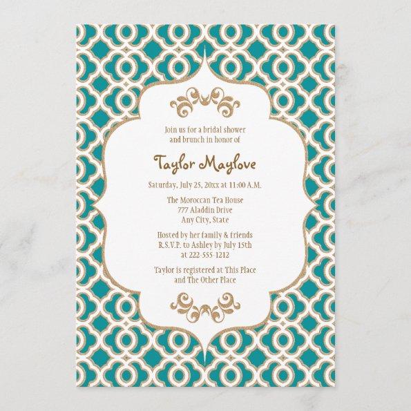 Teal and Gold Moroccan Bridal Shower Invites
