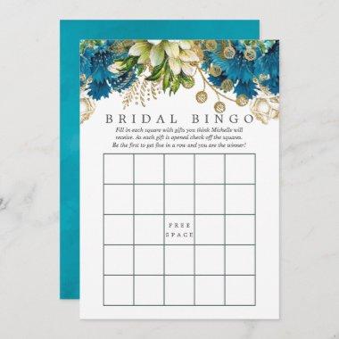 Teal and Gold Shabby Bridal Shower Bingo Invitations
